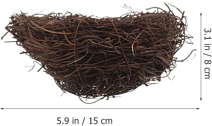 POPETPOP Artificial Rattan Bird Nest 5.9In – Hand-Woven Easter Table Accent for Rustic Wedding & Garden Decor, Country Style Craft Prop