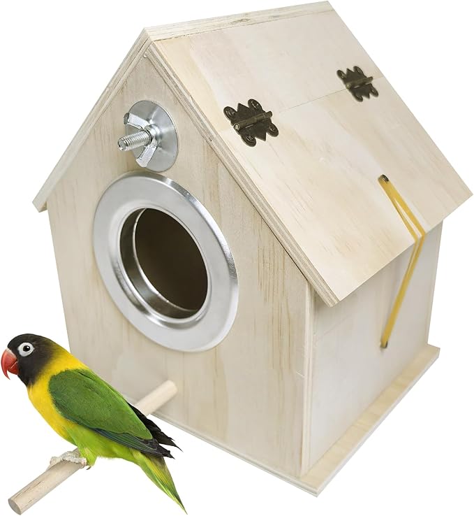 kathson Parakeet Nest Box Bird Nesting House Parrot Breeding Mating Box for Lovebirds Cockatiel Budgie Finch (7.87”x5.7”x11.22”)