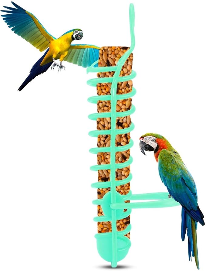 Plastic Feeder Basket, Parrots Feeder, Hollow Basket Perch Stand Holder Food Fruit Feeding Perch Stand Holder Pet Bird Supplies Fruit Vegetable Millet Container for Cage Bird, Cockatiel Budgie, Green