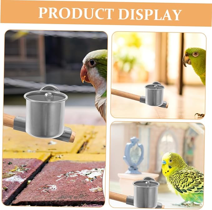 LIOOBO Parrot Feeder Cups with Clamp 4-Pack Stainless Steel Food and Water Bowls for Small Birds Including Parakeets Cockatiels and Lovebirds Cage Feeding