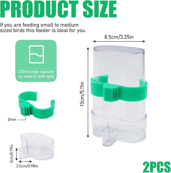 2 Pieces 6.7 Oz Automatic Bird Water Dispenser, Hanging No Mess Bird Feeder for Cage, Plastic Parakeet Water Feeder Drinker Seed Container for Cockatiel Canary Lovebirds Small Parrots
