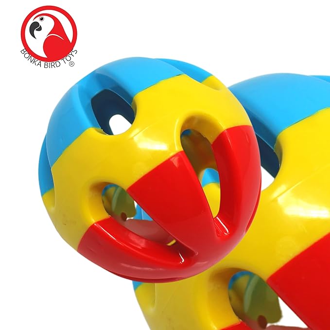 Bonka Bird Toys 2373 Soccer Rattle Ball 3.50" Diameter Large Parrot Rattle Foot Talon Cage Toy, Cockatoo, Macaw, Eclectus, and Similar