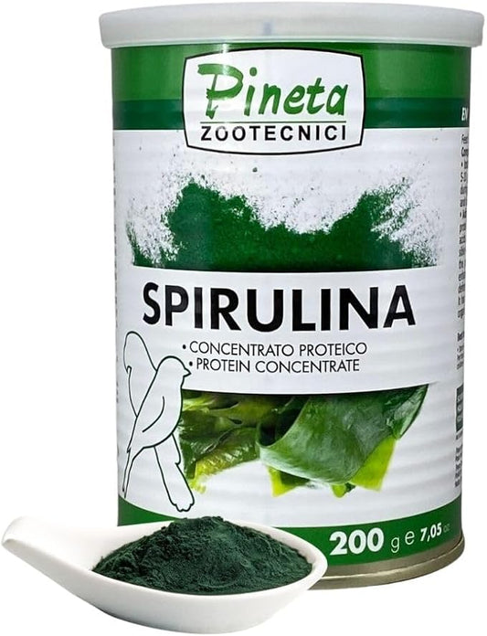 PINETA Spirulina Powder Organic 200g - Spirulina Supplement Bird Food for Canaries and Granivorous Birds - 100% Natural, Immune Support Supplement, Promotes Healthy Molting, Bright Feathers
