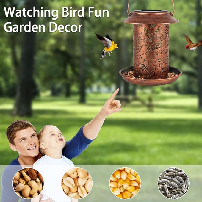 Cardinal Solar Bird Feeder for Outdoors Hanging Solar Lanterns Waterproof Metal Wild Bird Feeders Garden Outside Yard Decor Christmas Birthday Gifts for Women Mom