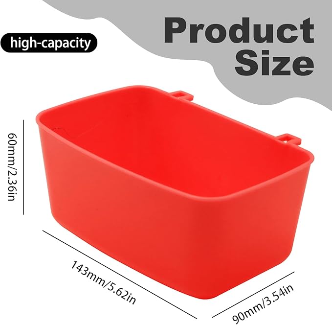 6 Pcs 21 oz Medium Feeder Drinker 5.5x3.5x2.3 Food Container Chicken Feeder Hanging Feeding Tray Bowl Box Trough Food Dispenser for Duck Goose Quail Chick Cat and Dog