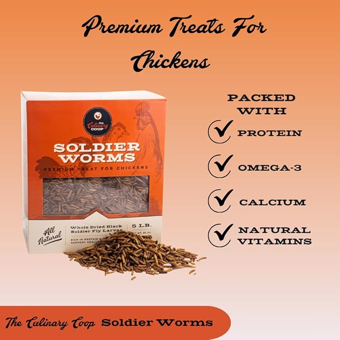 Fluker's Culinary Coop Bulk Dried Soldierworms, Premium Organic Dried Soldierworms for Chickens-High Protein & Omega3 Chicken Feed for Wild Birds, Reptile,& Chicken Treats for Laying Hens, 5lbs