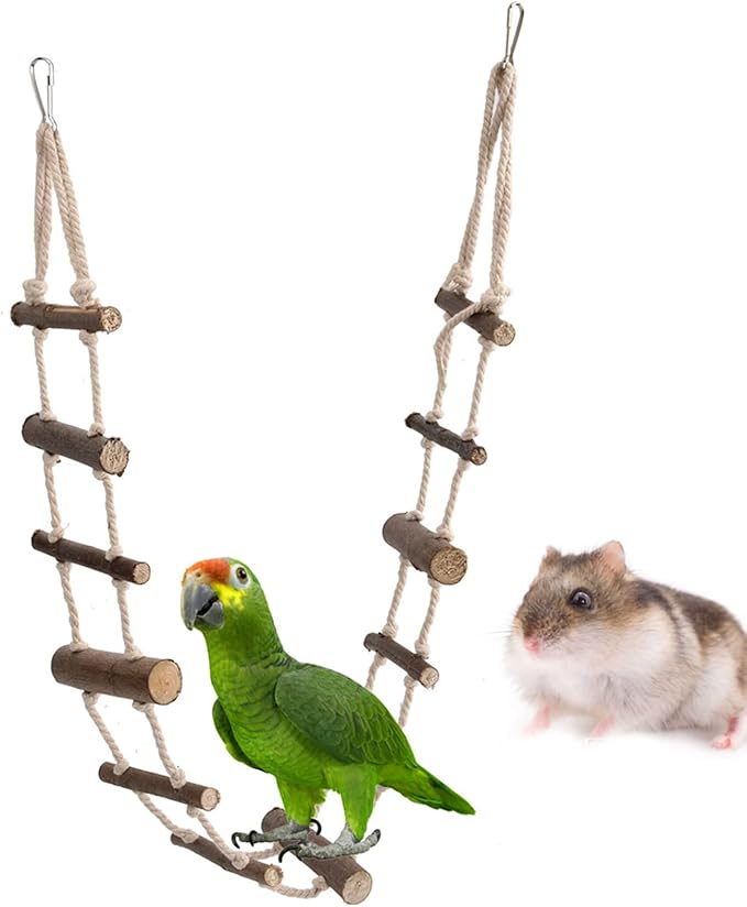 Pet Rope Ladder, Hamster Bird Ladder Climbing Rope Ladder Birds Swing Hanging Bridge Toys for Mouse, Chinchilla, Rat, Squirrel, Dwarf Hamster, Parrot - 39.37 Inch