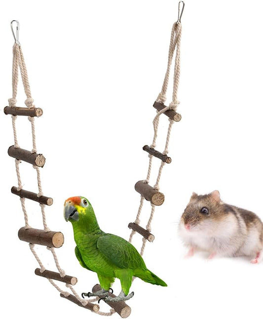 Pet Rope Ladder, Hamster Bird Ladder Climbing Rope Ladder Birds Swing Hanging Bridge Toys for Mouse, Chinchilla, Rat, Squirrel, Dwarf Hamster, Parrot - 39.37 Inch