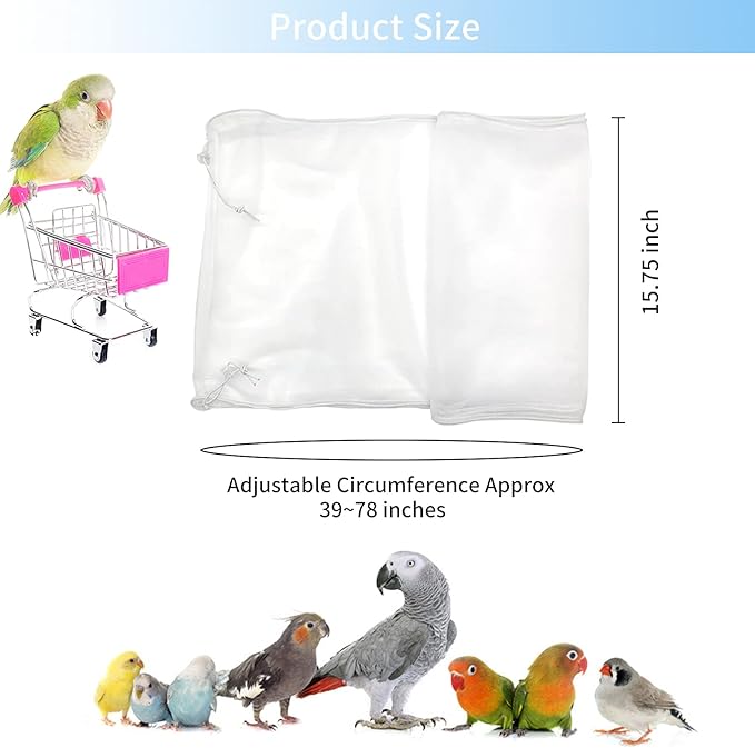 Daoeny Universal Bird Cage Cover, Adjustable Parrot Nylon Airy Soft Mesh Net, Seed Feather Catcher, Birdcage Cover Skirt Sheer Guard for Parakeet Macaw Round Square Cages (White)