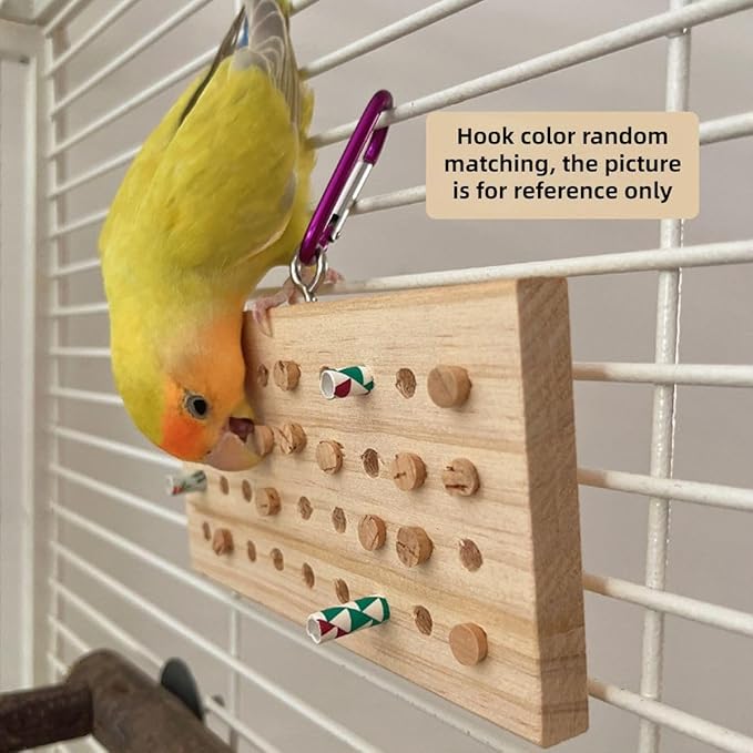 Parrot Chewing Toy with Wooden Corks and Paper Tubs Hanging Chewing Toy Wear-Resistant Wooden Parrot Toys Bird Toy Interesting Bird Cage Accessories