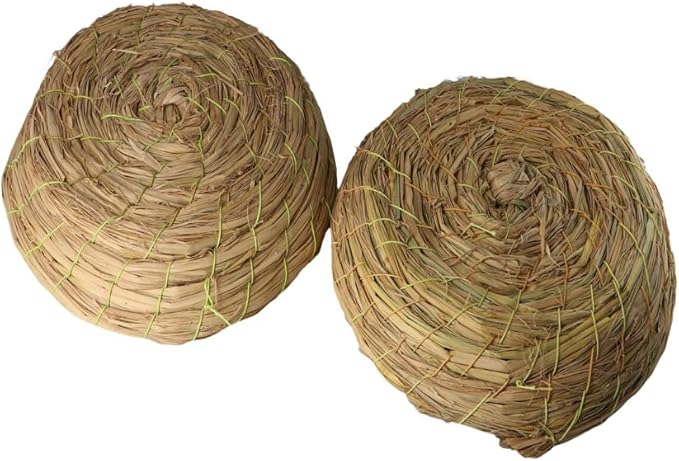 Leadigol 2PCS Natural Straw Bird Nest,Hatch House Budgie Cockatiel Perch Rabbit Bed Pet Bedroom Birds Nest for Small Animal