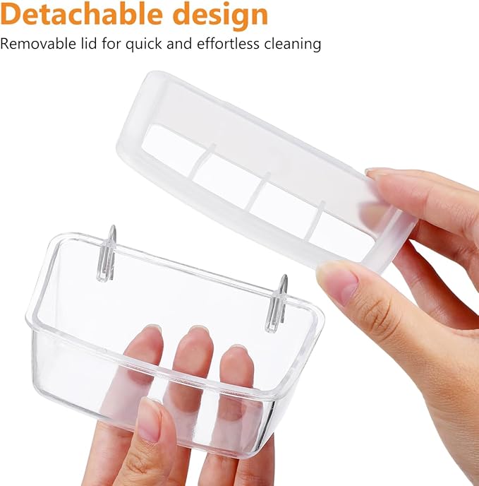 NOLITOY Hanging Bird Feeder for Cage, 2 Pack 4 Compartment Food and Water Bowl Bird Cage Cup, Plastic Feeder Cups for Parakeet Parrot Budgie Canary Pigeon