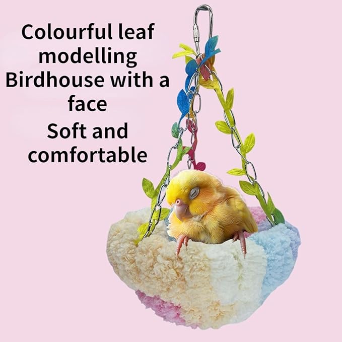 Bird Hammock Winter Warm Parrot Nest Bed Plush Snuggle Pet Cave Hammock Toy Parrot Cage Accessories (Colorful,S)