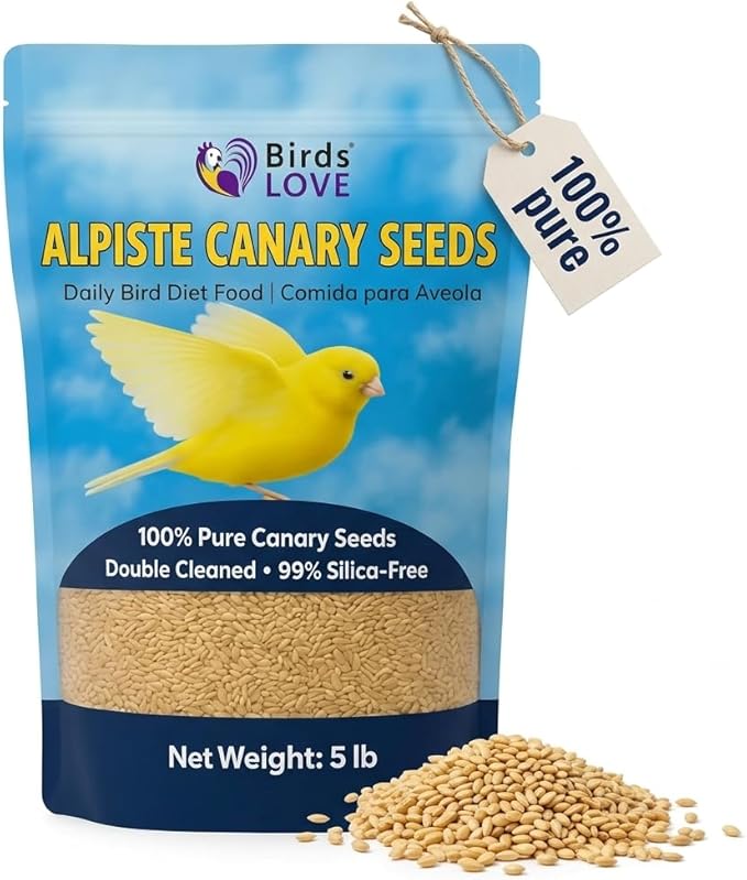 Birds Love Alpiste Canary Seed – 100% Pure, Non-GMO, Double Cleaned Food for Canaries, Finches, Budgies & Parakeets – No Additives, Bird Feed, 5 lbs