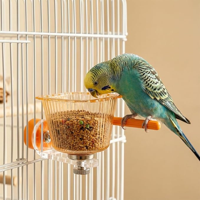 Bird Cage Feeding Cup Anti-Tip Feeder with Magnet Holder for Cockatiel Macaw Parakeet Finch Lovebird African Grey Small Birds (Yellow)