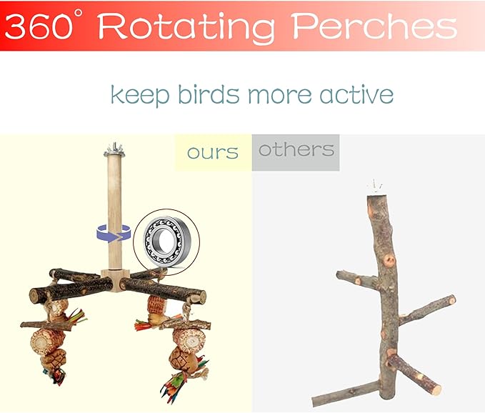 Bird Chew Toys Parrot Rotating Toys, Interactive Bird Cage Toys for Small Medium Birds, Durable Chewing Gnawing Beak Trimming Toys for Parakeet Cockatiel Conure Budgie Lovebird