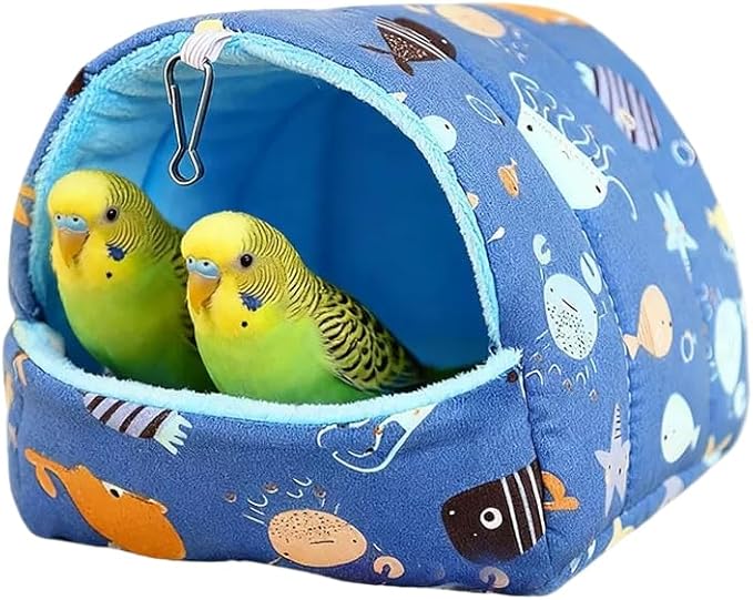 Warm Bird Nest House Plush Birds Hut Bed Hanging Hammock Sleeping Bed Bird Snuggle Cave Hanging Tent for Parrot Parakeet Cockatiel Conure African Grey Macaw-Wild Ocean