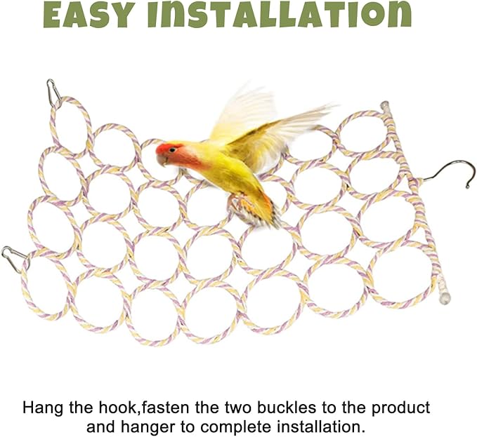 2 Pack Hanging Bird Climbing Rope Net, Parrot Swing Toy, Bird Ladder Bridge for Cage Accessories, Suitable for Parakeet, Cockatiel, Conure, Lovebird