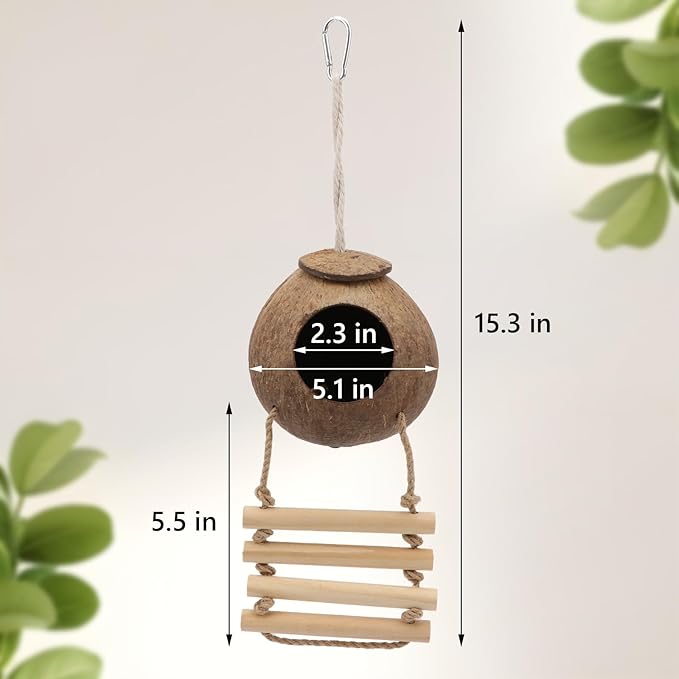 Hypeety Natural Coconut Hideaway Birds Toys Decorative Bird Nest Cage House with Bird Ladder Parakeet Budgie Cage Bird Nest