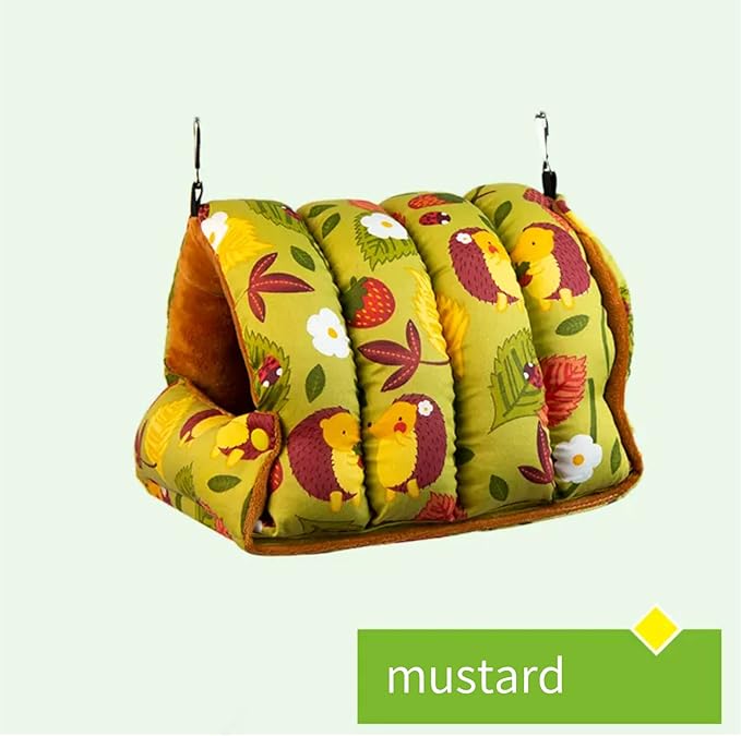 Parrot Warm House Bird Nest Winter Hanging Hammock Birds Sleeping Bed Parrot Hideway Bed Washable for Parrot Parakeet Cockatiels Budgies Lovebird (L,Mustard)