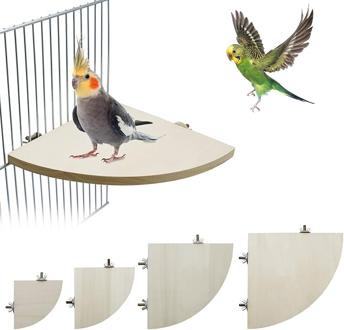 Litewoo Bird Parrot Corner Perch Flat Platform Stand, Easy to Install, Safe and Stable, Smooth Polishing Without Hurting Feet, Solid Hardwood Bird Cage Perches（S）