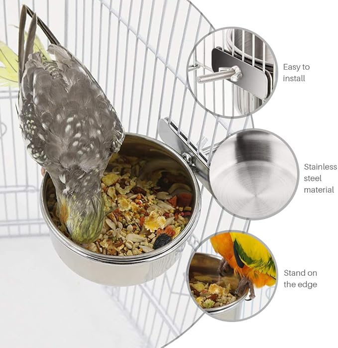 3PCS Stainless Steel Bird Feeder for Cage Parakeets, 3 Different Size, Bird Feeding Dish, Parrot Feeding Cups, Animal Cage Water Food Bowl