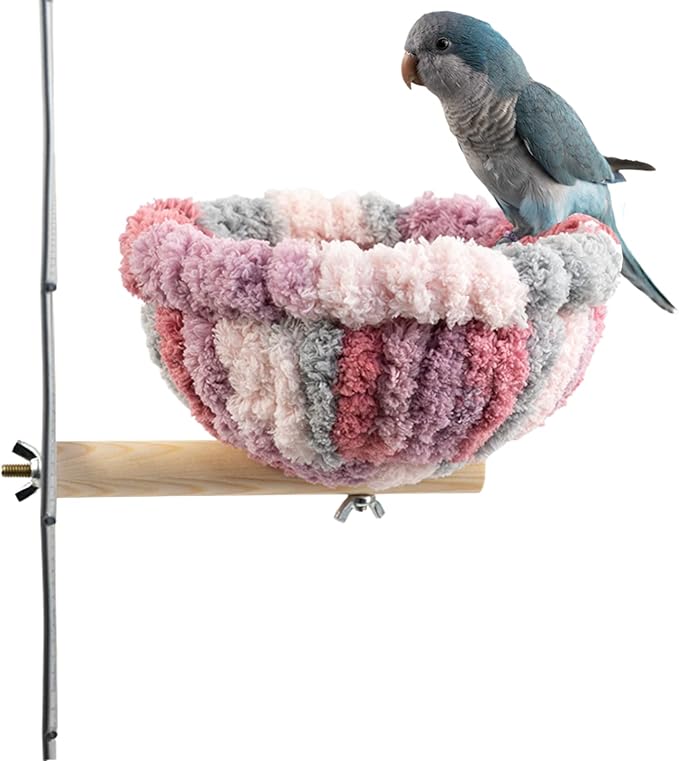 Birdcage Stand with Warm Nest, Natural Wood Perch Toys for Small Parrot Parakeets, Lovebirds, Cockatiels (Pink)
