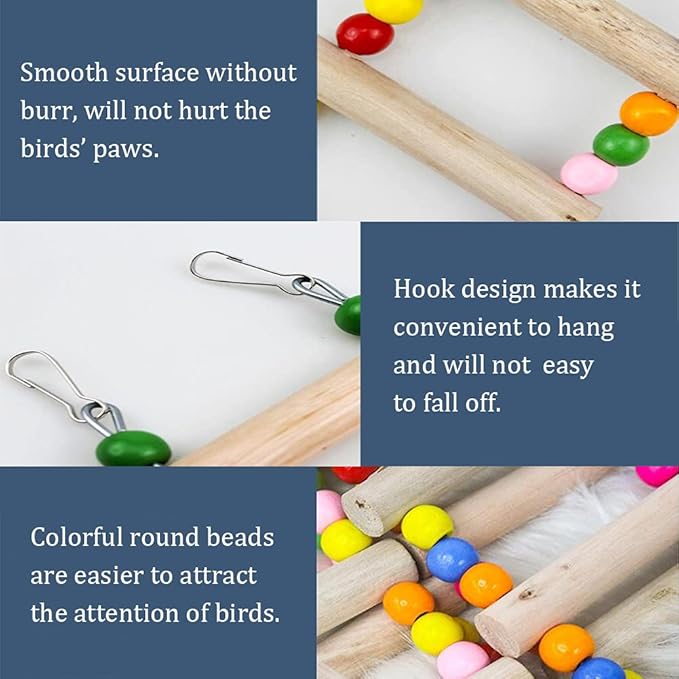 Bird Ladder Toys, Wood Parrot Bird Perch Stand Platform with 8 Ladders Swing Bridge for Pet Training Playing, Flexible Birds Cage Accessories Decoration for Cockatiel Parakeet