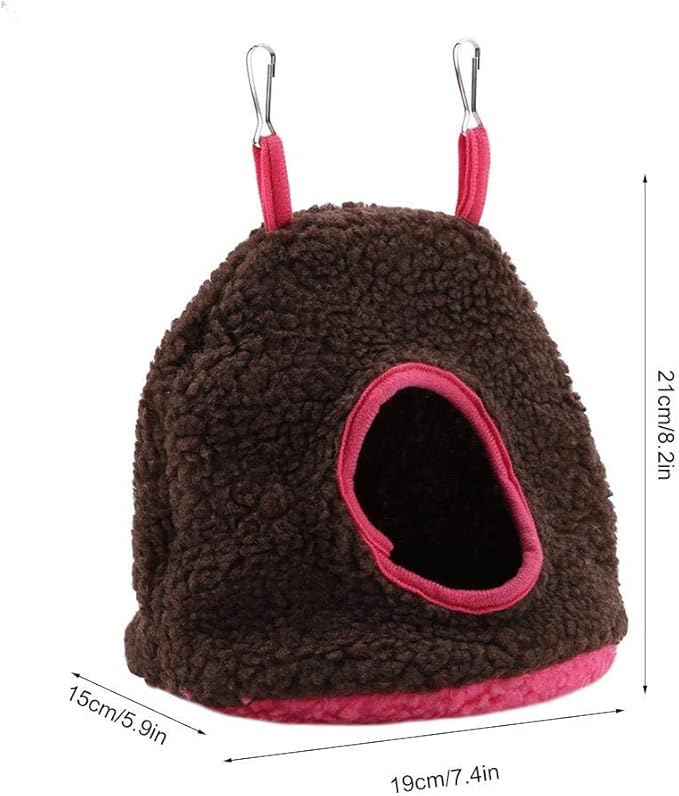 Bird Nest Hammock Tent Bed Bird Nests, Winter Warm Bird Nest House Parrot Nest Pet Bird Nest Winter Warm Hammock Hanging Cave Cage Plush Tent Bed(Dark Brown)