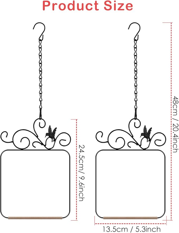 PACETAP Hummingbird Swings and Perches Metal Frame 2 Pack, Wild Bird Swing Outdoor Bird Perch with Wooden Dowel and 2 Hanging Chain for Indoor, Outdoor, Trunk, Lawn, Patio, Garden (2 Hummingbirds)