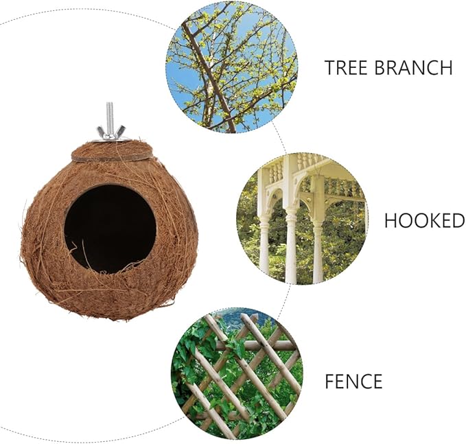 Balacoo Coconut Shell Parrot Nest Toy - Interactive Biting Plaything for Parakeets, Cockatiels, and Small Birds - Hanging Birdhouse(6.69 Inch)