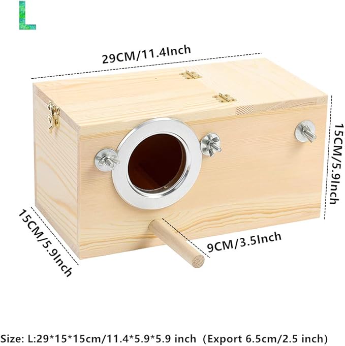 Pine Wood Parakeet Nest Box Bird House Budgie Breeding Mating Box for Lovebirds Cockatiel Parrotlets (L)