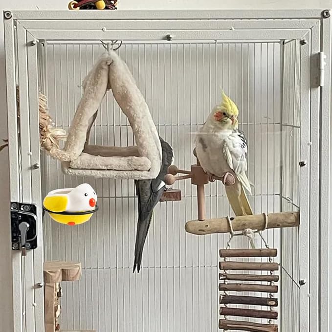 Birdcage Food Bowl Ceramic Bird Feeding Dish Cup with Clamp Holder Food Water Bowl for Canary Finch Parakeet Budgie Cockatiel Lovebird (Yellow)