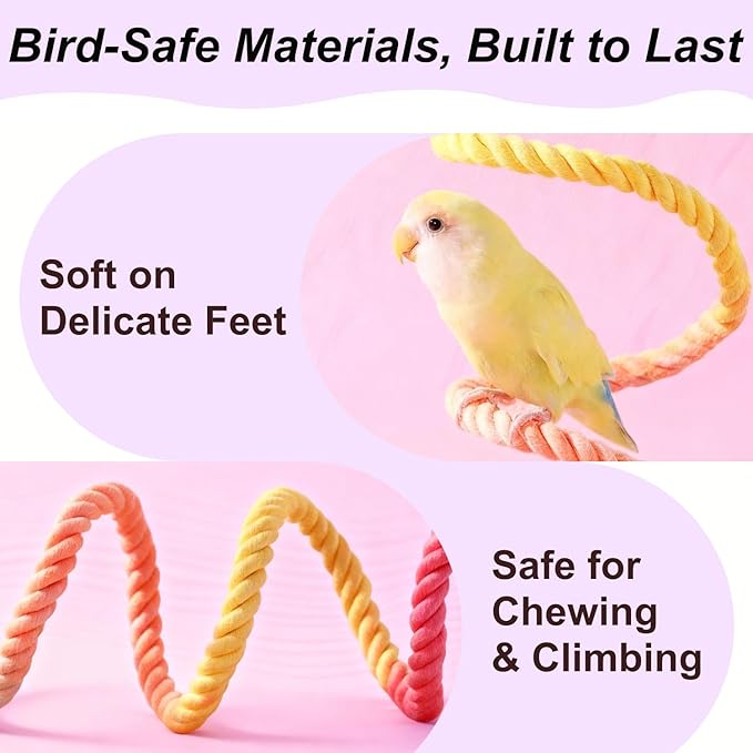 31.5" Bendable Bird Perch Cotton Rope Sunset Bird Toy Twistable Ladder Swing Chewable Gym for Parakeets Cockatiels Conures Lovebirds