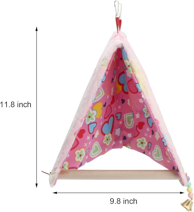 Bird Plush Perch Tent Winter Warm Triangle Hammock Nest Bed for Parrot Budgie Parakeet Cockatiel Lovebird (M)