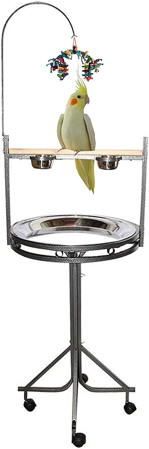 Large Durable Strong Wrought Iron Parrot Cockatiel Play Gym Ground Stand Wooden Perch NO Rust Stainless Steel Tray Toy Hook Stainless Steel Cups On Wheel