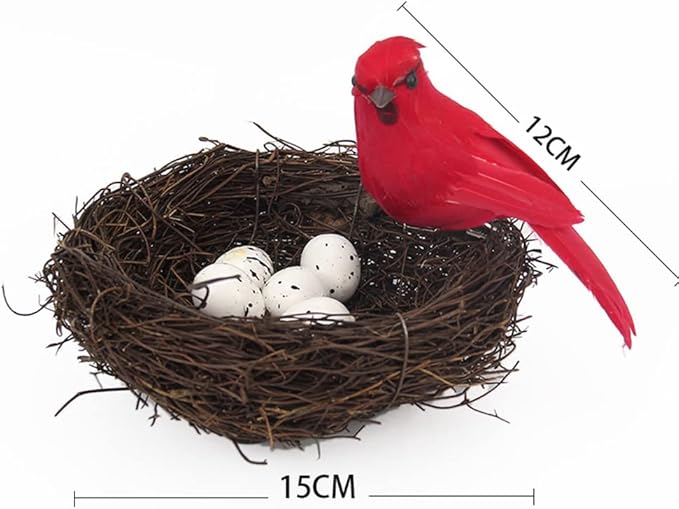 Simulated Feathered Bird - Artificial Birds Rattan Bird Nest Eggs DIY Crafts Ornament Artificial Foam Bird Ornaments Tree Ornaments for Home Garden Wedding