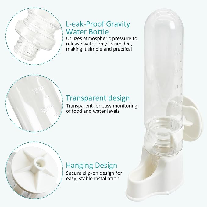 Tfwadmx No Mess Automatic Bird Feeder for Cage Transparent Food Container Parrot Water Dispenser Cage Accessories for Cockatiels, Finches, Budgies Canaries (White)