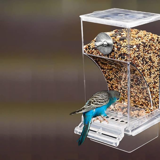 Automatic Bird Feeder,Birds Cage Accessories,No Mess for Cage Inside Birds Stuff Cage,Acrylic Transparent Seed Food Container for Small Brids Cockatiel Budgerigar
