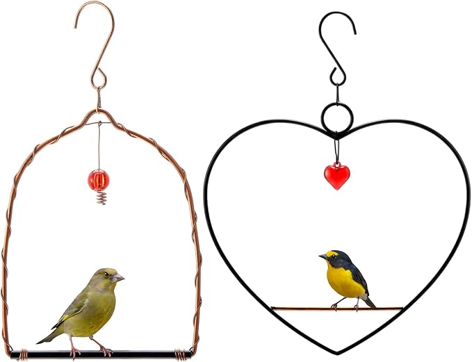 LemonRoad 2 Pcs Hummingbird Swing Bird Swings Metal Frames Birdie Swing with Red Decor Copper Hummingbird Perch with Iron S Hooks for Hanging Indoor Outdoor Trunk Lawn Patio Garden