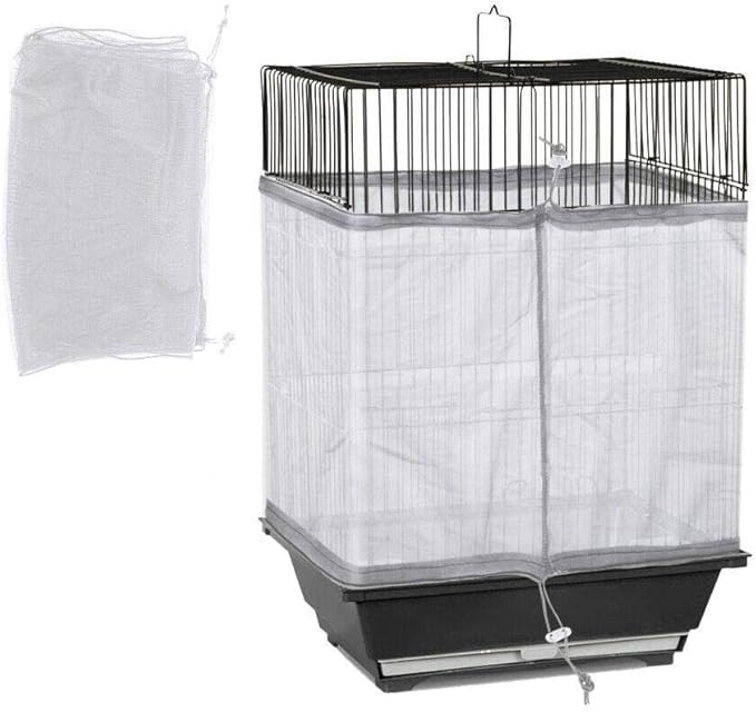 JUTTA Bird Cage Seed Catcher Parrot Cage Mesh Skirt Universal Birdcage Cover Birdseed Nylon Net Guard extra large (Not Include Birdcage) (White)