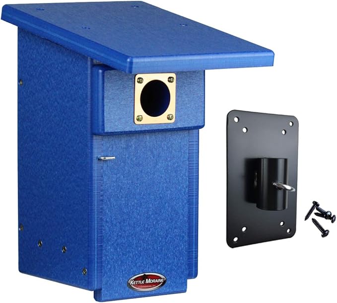 Kettle Moraine Eastern Bluebird Recycled Nest Box (Nest Box + Mounting Plate, Blue/Blue)