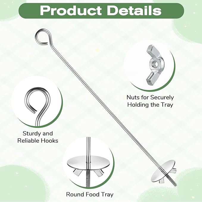 2 Pcs Bird Cage Food Holders, Stainless Steel Bird Feeder for Cage Parrot Foods Fruit Vegetable Stick Holder with Hook for Parakeets, Budgies, Macaws (2 Sizes)