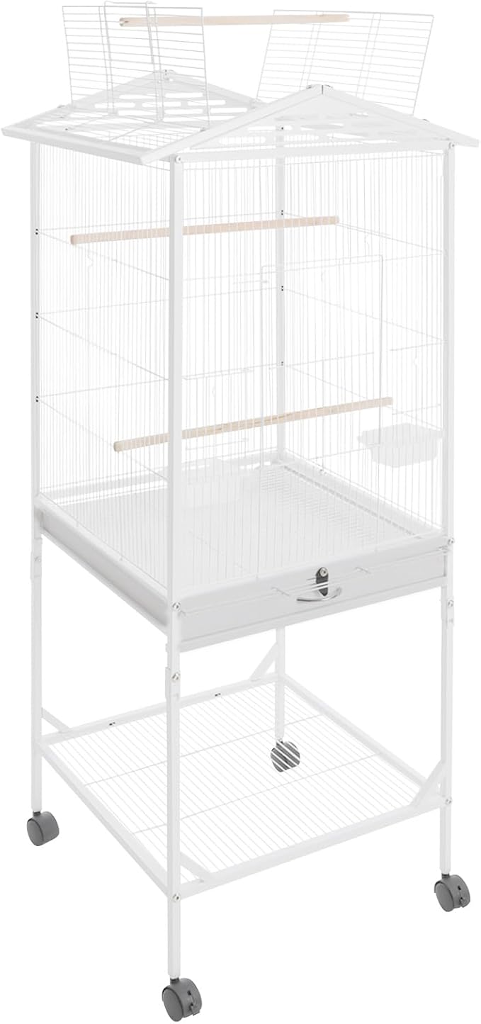 Extra Large Bird Cage 54Inch Wrought Iron Bird Cage with Rolling Stand Metal Parrot Cage with Open Play Top Perch Stand for Conures Lovebirds Cockatiels Finches (White)