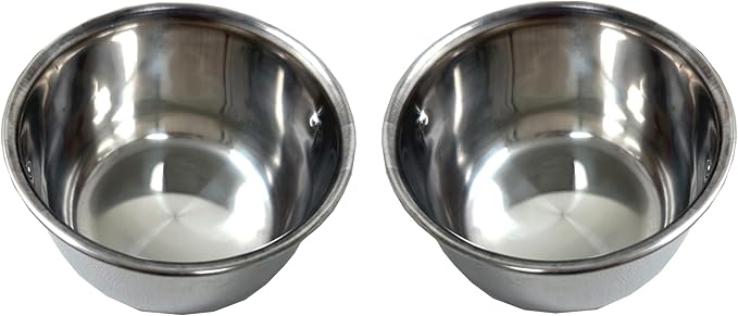 Two of 4-Inch No Rust Stainless Feeder Seed Water Food Replacement Cups with Adjustable Cage Holder for Bird Parrot Cage