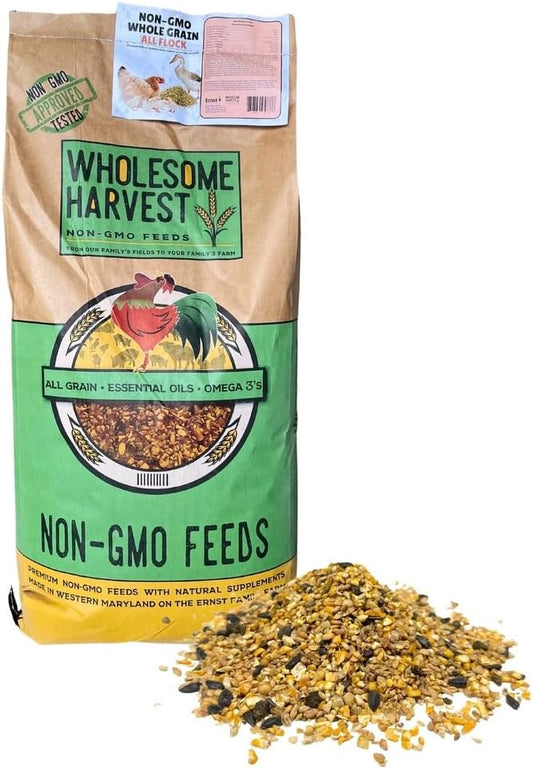 All Flock Feed, High Nutrition Layer for Flocks, Non-GMO Duck, Turkey, Geese and Chicken, Whole Grain 40 lbs Pack
