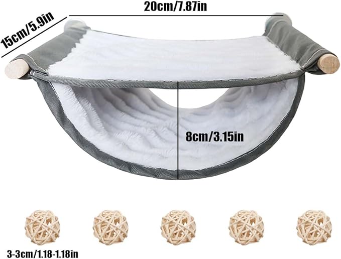 Winter Warm Bird Nest Bed, Parrot Hanging Hammock Snuggle Hut and 5 Rattan Balls, Parrot Hanging Bed Cage House Bird Cage Stand Perch for Parakeet Budgies Cockatiels Hamster Chinchilla (Grey)