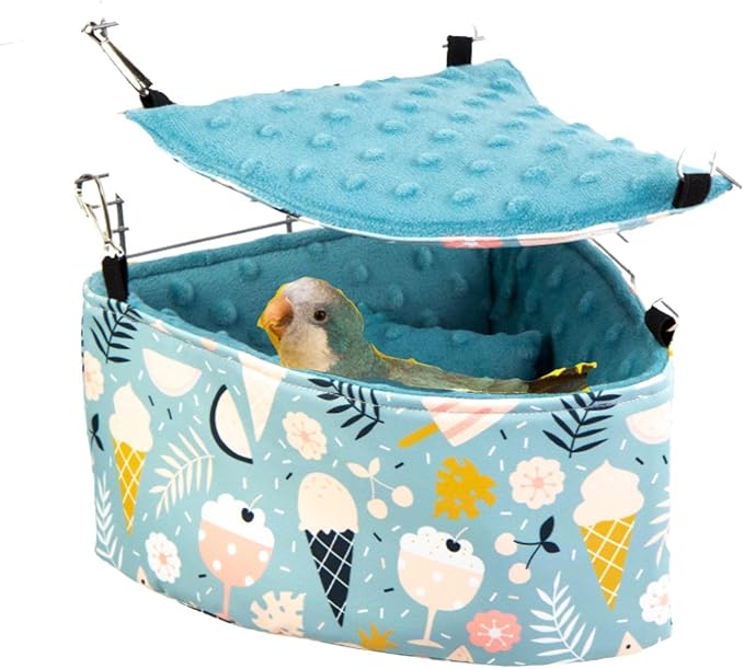 Parrot Cockatiel Warm House Bird Nest Bed Hanging Hammock Birds Sleeping Bed Parrot Hideway Bed Fleece Washable for Parrot Parakeet Cockatiels Budgies Lovebird (Small,Blue)