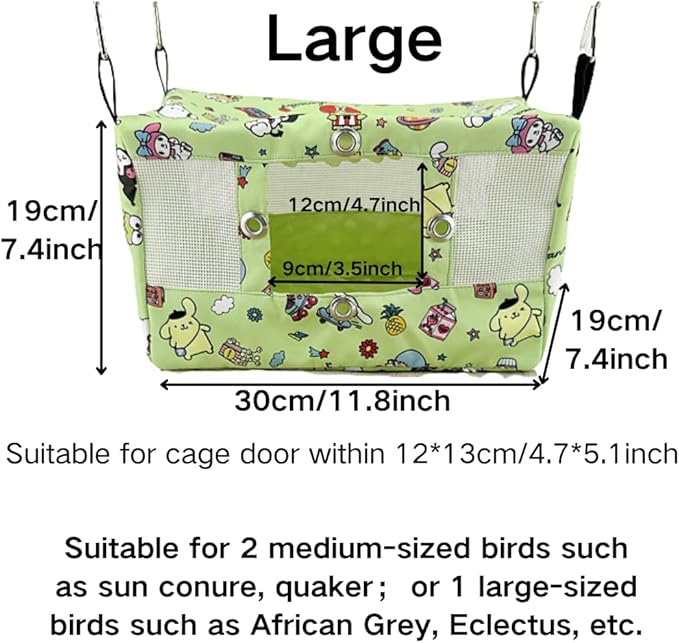 Large Spring Summer Breathable Bird Nest House, Bird Bed for Cage, Parrot Nest Snuggle Shed Hut for Four Seasons, Easy to Install for Quaker Lovebirds (Large,Green)