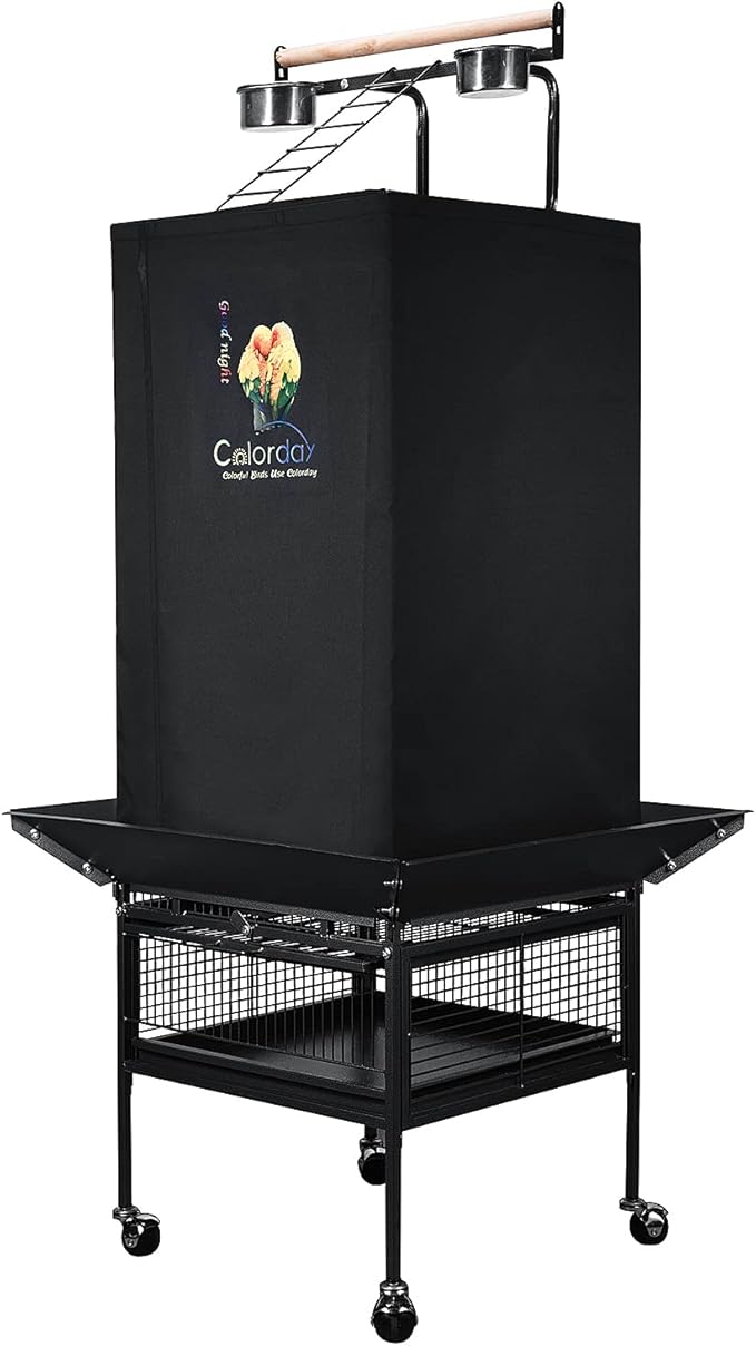 Colorday Good Night Bird Cage Cover for Large Bird Cage with Play Top (Patented), Black 61"